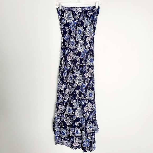 NEW Aqua Navy Blue Floral Print Asymmentric Dress - Picture 3 of 4